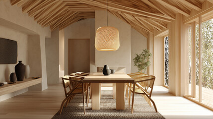 Japandi Dining Room Interior with Eco Friendly