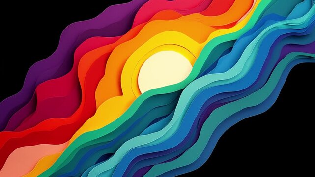 Layered Colorful Waves Paper Cut Design