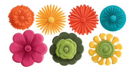 Fototapeta premium Colorful Decorative Flower Shapes on Transparent Background