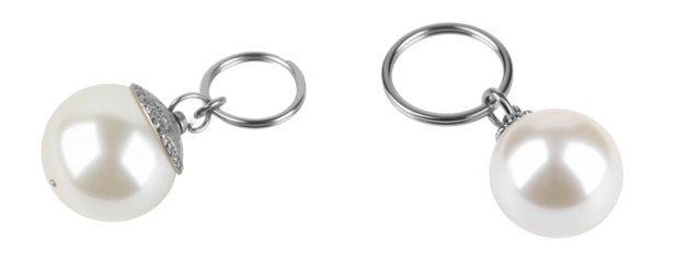 Elegant Pearl Keychain with Silver Ring Detail on Isolated White Background for Luxury and Accessory Themes