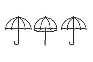 Umbrella parasol bumbershoot linear icon set. Vector outline graphic sign for design, web, apps. Simple weather symbol collection. Rain protection concept illustration.