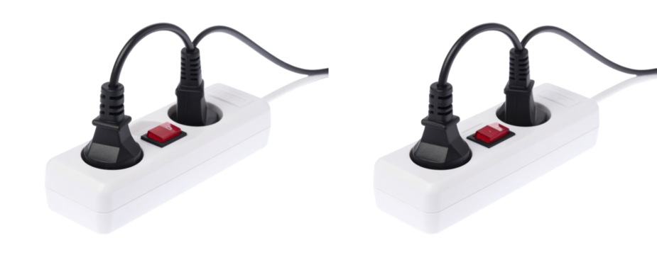 White Extension Cord With Two Black Plugs And A Red Switch Isolated Against A Transparent Background