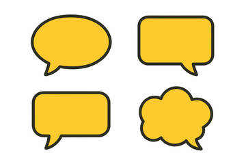Yellow speech bubbles vector set, simple flat cartoon style graphic illustration, transparent background, ordered collection for comics, chat, messaging design, digital communication symbols
