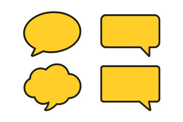 Yellow Speech Bubbles Vector Set, Simple Flat Cartoon Style, Transparent Background, Communication Icons, Dialogue Balloons Collection for Graphics and Design