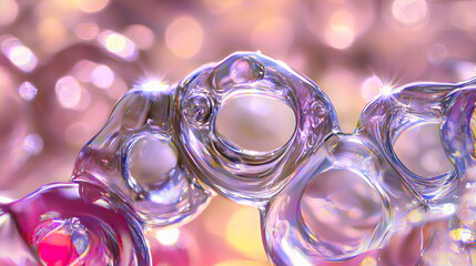 Sparkling Pink Crystal and Transparent Glass Abstract Background with Light Reflections and Bokeh
