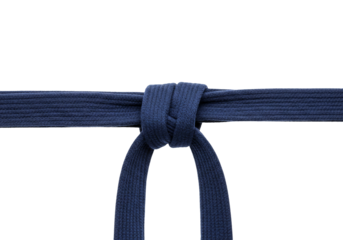 Blue belt tied in a knot martial arts studio shot transparent background