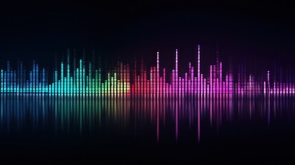 Abstract colorful equalizer design with reflection on black background.