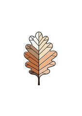 A stylized oak leaf, depicted in muted beige and tan colors, with a slightly textured appearance, against a solid black background.  