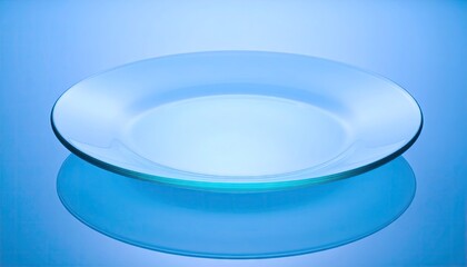 Empty Glass Plate on Blue Reflective Surface