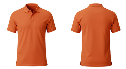 Orange polo shirt mockup front and back view on transparent background