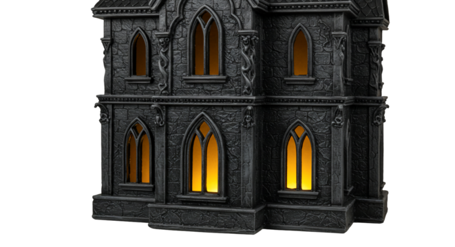 Gothic architecture model with illuminated windows
