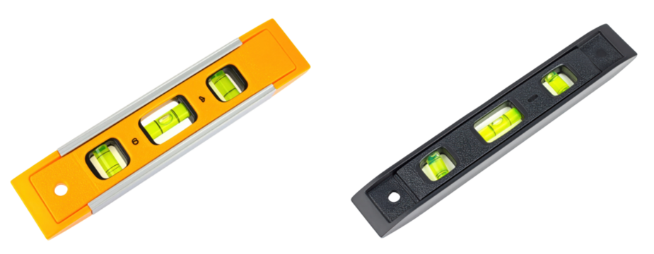 Two Spirit Levels Displayed One Yellow And One Black On White Isolated Background Showing Accuracy And Precision For Construction And Engineering Projects