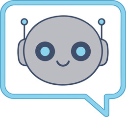 Cute AI Chatbot Icon – Friendly Robot Face in Speech Bubble for Virtual Assistant