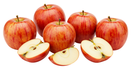 Red apples slices group isolated transparent background