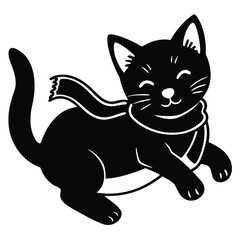 Fototapeta premiumA cute kitten sits upright, wearing a brown hat. Its large eyes and tiny nose give it an endearing look, while its tail curls around its side.