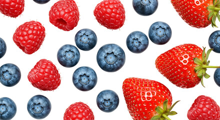 Red berries blue berries and strawberries food pattern design