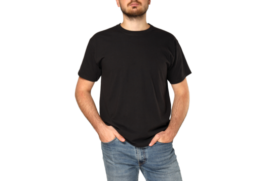 Man stands proudly in casual wear, isolated on white, PNG