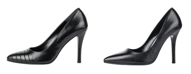 Elegant Black High Heel Shoes Isolated On Transparent Background Showing Glossy Leather Design And Stylish Fashion Footwear