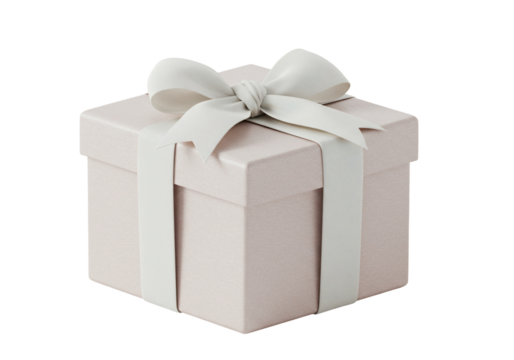 Pale pink gift box with white ribbon and bow 3 d render isolated on transparent background