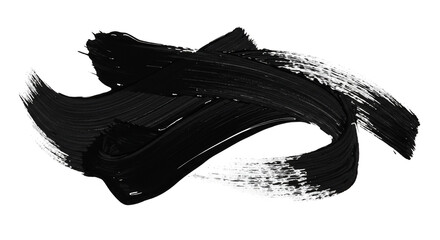 Abstract black and white paint strokes on transparent background