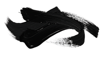 Abstract black and white paint strokes on transparent background