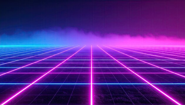 Magenta And Cyan Laser Grid Horizon Synthwave Field