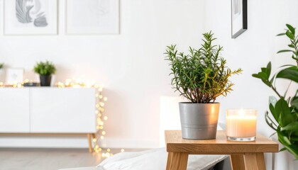 Mindful Corner: Plant and Candle with Soft Bokeh Lighting