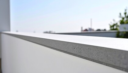 Modern Grey Microcement Ledge on White Wall Exterior