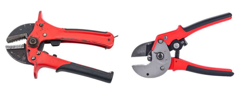 Red And Black Bolt Cutters Tools Isolated On Transparent Background Professional Industrial Equipment For Construction And Repair Work