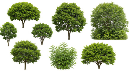 Green trees shrubs plants nature collection isolated transparent background