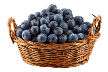 Frozen blueberries in a shallow wicker basket