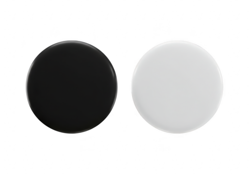 Two circles, one black and one white, isolated on transparent background - Powered by Adobe