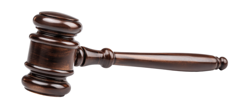 Dark brown wooden gavel, angled view