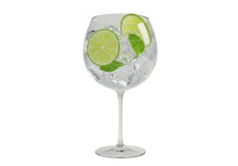 Gin and tonic with lime and mint isolated on transparent background