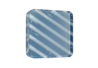 Blue cube in plastic wrap isolated on transparent background
