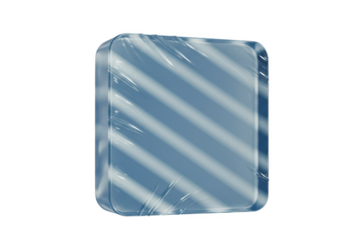 Blue cube in plastic wrap isolated on transparent background