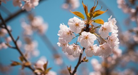 Close-up of Pink Cherry Blossoms on a Sunny Day
