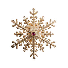 Detailed gold-colored snowflake ornament with a red gem