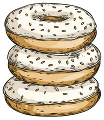 Three glazed donuts stacked, topped with sprinkles