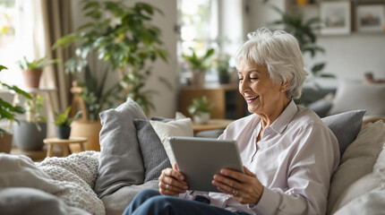 senior woman using tablet computer