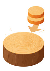 Stacked wood slices falling from tree stump