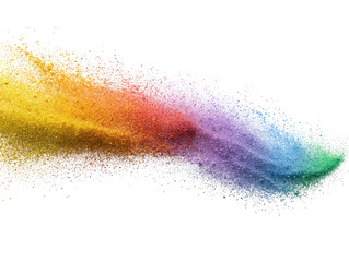 Rainbow colored powder explosion, streaking across black background