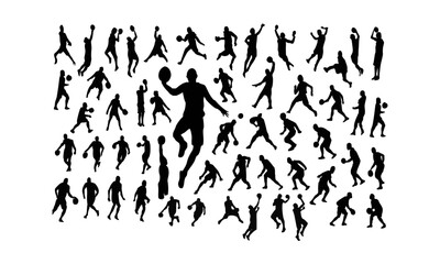 Basketball Player Silhouettes Collection Sports Vector Poses in Action, Dunk, Dribble, Shooting and Training, easily editable.