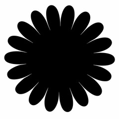Obraz premium Stylized Black Daisy Flower Silhouette with Rounded Petals on White Background Illustration