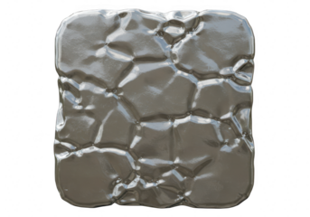 Abstract gray metallic crumpled square shape isolated on transparent background