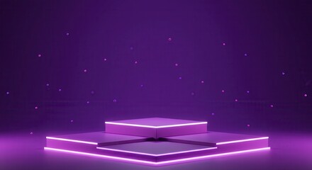 Violet cube podium on radiant gradient with copy space, a striking backdrop for technology branding, gaming accessories, music gear, and bold promotions