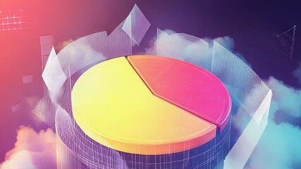 Pie chart floating on cloud computing big data analytics - Powered by Adobe