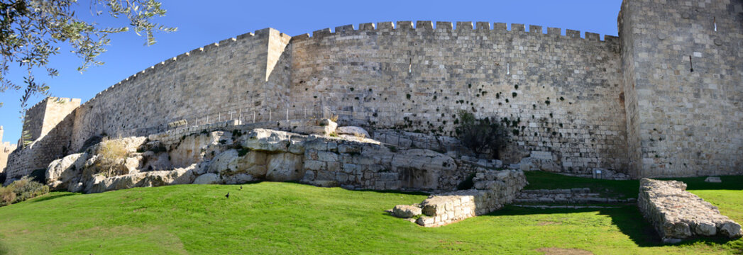 Lithostrotos, place of Jesus was tried and condemned to death, Herod's Palace, Pilate's Praetorium in Old Jerusalem. Panorama.