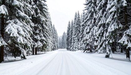 Snowy winter road through a forest (1)