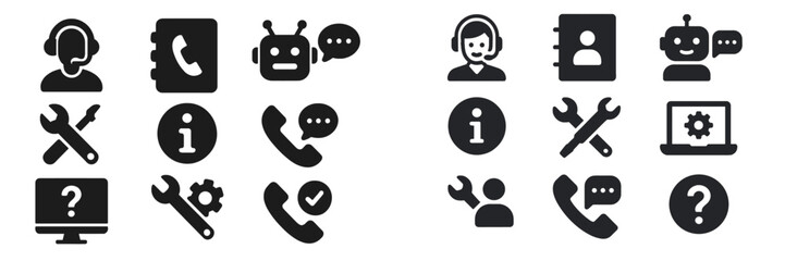 Assorted icons representing customer service, technical support, and communication tools for modern assistance